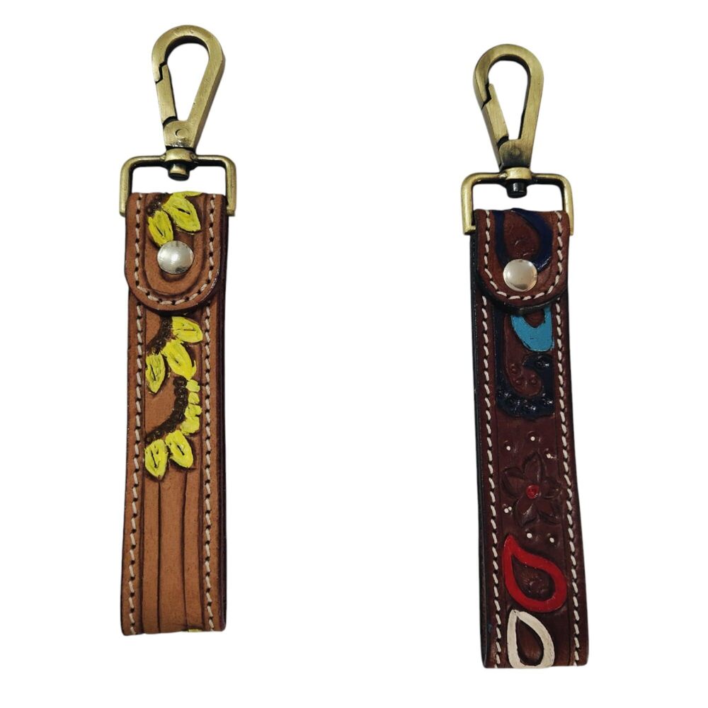 9246 Leather Keychain 1"x7" Western Tooled Handcrafted Leather Lanyard